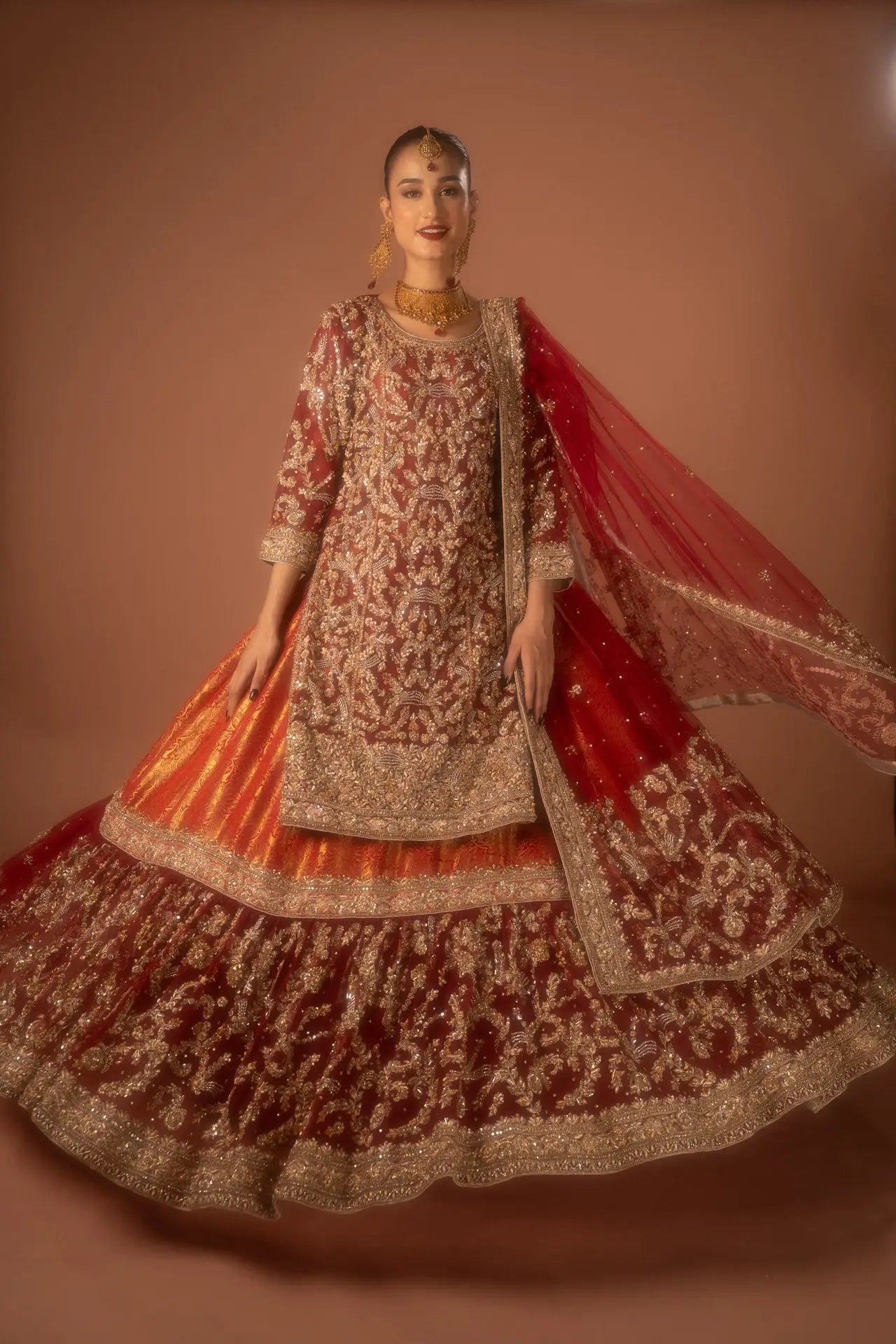 RED FARSHI LEHNGA SET